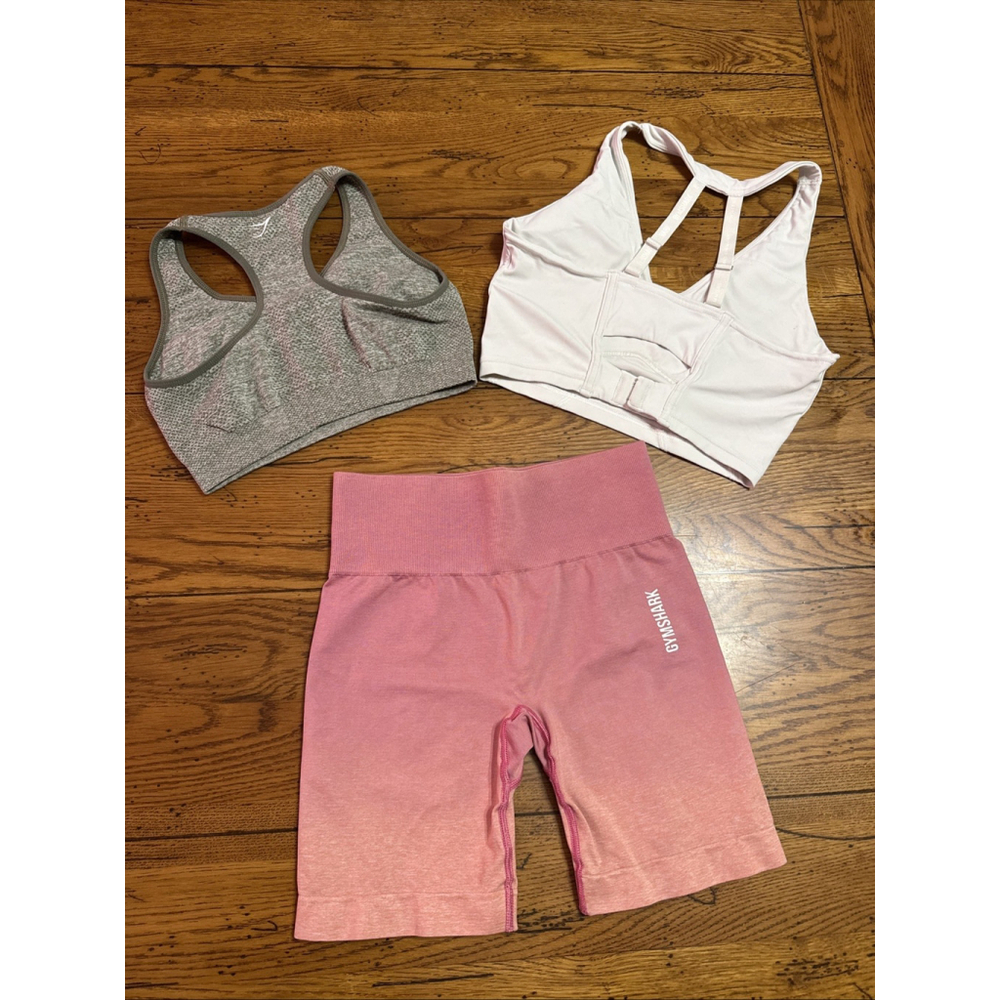 Women's Gymshark Pink Shorts & 2 Bra Size Small Medium Sh8